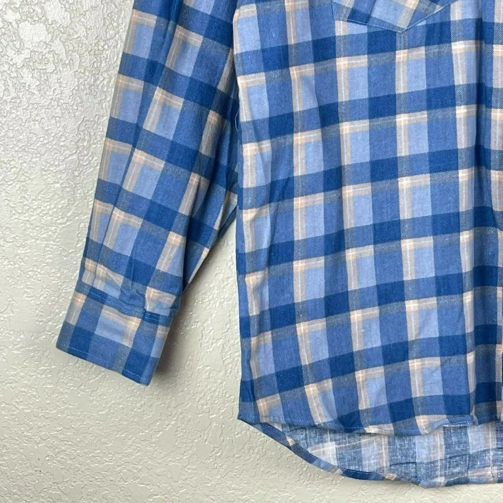 LORD JIM Button Up Shirt Men's Sz M Long Sleeve Point Collared Pocket Plaid Blue - Picture 6 of 8